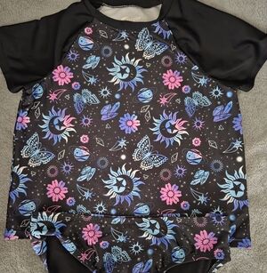Kids Black Cosmic Butterfly Rash Guard Top - Pink & Blue And bottoms